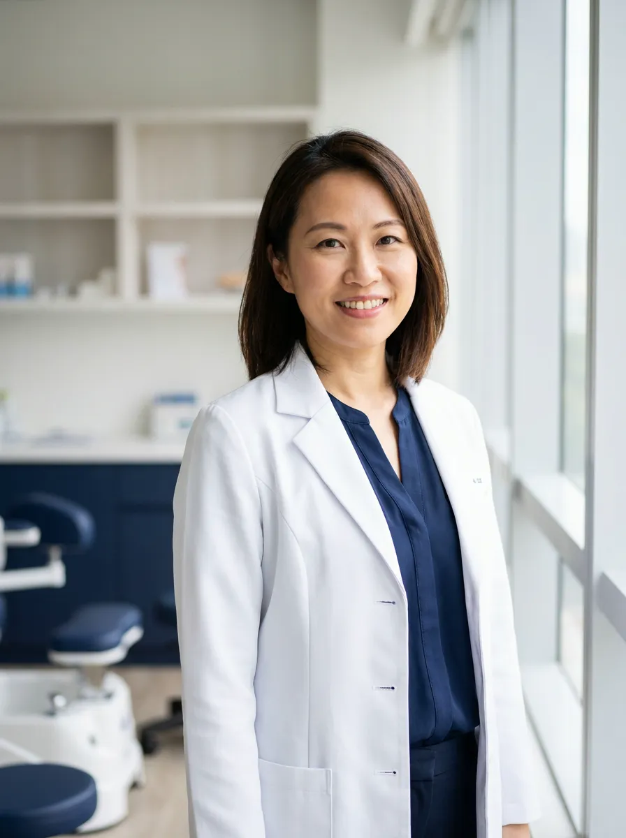 Portrait of podiatrist Elena Koh (illustrative, AI-generated)
